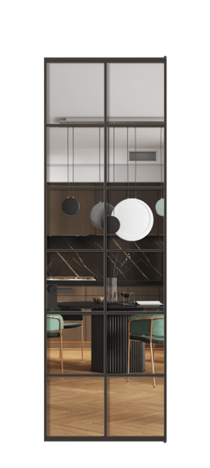 Алюминиевая дверь АЛПЛ040.05 Алюминий антрацит Прозрачное стекло "Crystal Vision", калёное, 6 мм Цена 121772  | Volhovec