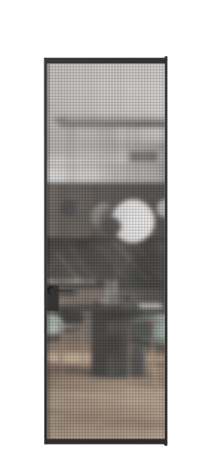 Алюминиевая дверь АЛПЛ040.01 Алюминий Черный Декоративное стекло с сеткой "Mesh silver", триплекс, 6 мм Цена 109532  | Volhovec