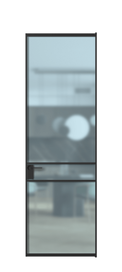 Алюминиевая дверь АЛПЛ040.02 Алюминий Черный Сатинированное голубое стекло, триплекс, 6мм Цена 107452  | Volhovec