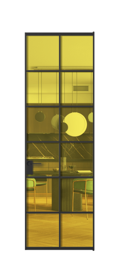 Алюминиевая дверь АЛПЛ040.05 Алюминий Черный Прозрачное жёлтое стекло, триплекс, 6мм Цена 111612  | Volhovec