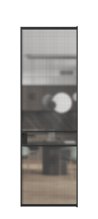 Алюминиевая дверь АЛПЛ040.02 Алюминий Черный Декоративное стекло с сеткой "Mesh silver", триплекс, 6 мм Цена 113852  | Volhovec