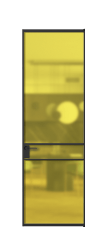 Алюминиевая дверь АЛПЛ040.02 Алюминий Черный Сатинированное жёлтое стекло, триплекс, 6мм Цена 107452  | Volhovec