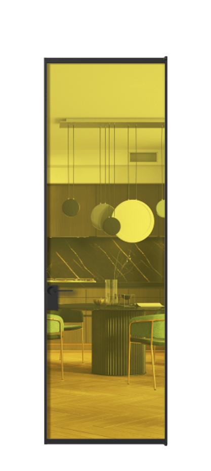 Алюминиевая дверь АЛПЛ040.01 Алюминий Черный Прозрачное жёлтое стекло, триплекс, 6мм Цена 103132  | Volhovec