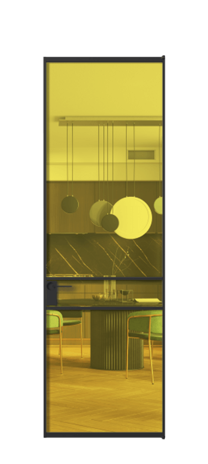 Алюминиевая дверь АЛПЛ040.02 Алюминий Черный Прозрачное жёлтое стекло, триплекс, 6мм Цена 107452  | Volhovec