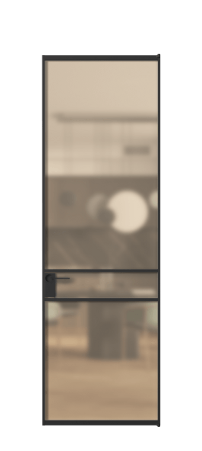 Алюминиевая дверь АЛПЛ040.02 Алюминий Черный Сатинированное оранжевое стекло, триплекс, 6мм Цена 107452  | Volhovec