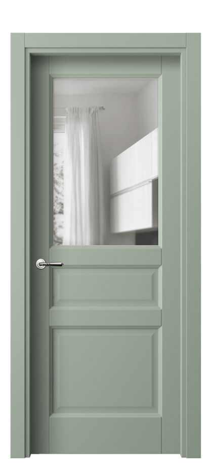 Межкомнатная дверь Galant// 1432 ПЭТ светло-оливковый Прозрачное стекло, 4 мм Цена 25279 ₽ | Volhovec