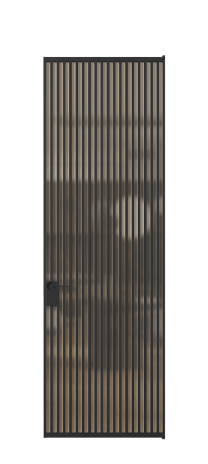 Алюминиевая дверь АЛПЛ040.06 Алюминий Черный Сатинированное оранжевое стекло, триплекс, 6мм Цена 169932  | Volhovec