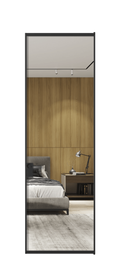 Алюминиевая дверь АЛПЛ040.01 Алюминий Черный Двустороннее зеркало, триплекс 6 мм, триплекс 6 мм Цена 103132  | Volhovec