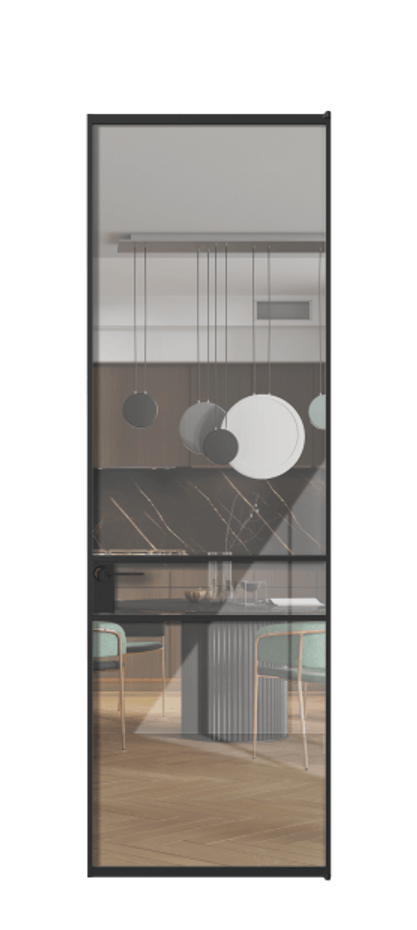 Алюминиевая дверь АЛПЛ040.02 Алюминий Черный Рефлективное прозрачное стекло "Stopsol", калёное, 6мм Цена 113852  | Volhovec