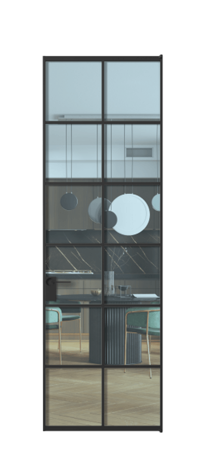 Алюминиевая дверь АЛПЛ040.05 Алюминий Черный Прозрачное голубое стекло, триплекс, 6мм Цена 111612  | Volhovec