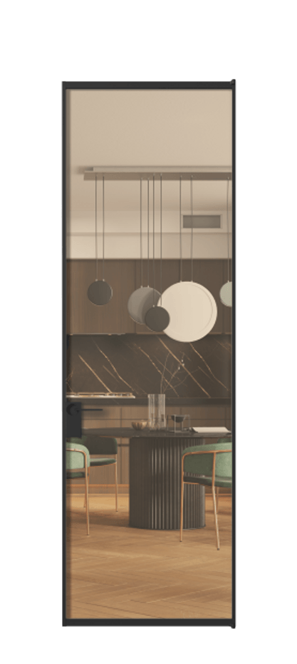 Алюминиевая дверь АЛПЛ040.01 Алюминий Черный Прозрачное оранжевое стекло, триплекс, 6мм Цена 103132  | Volhovec