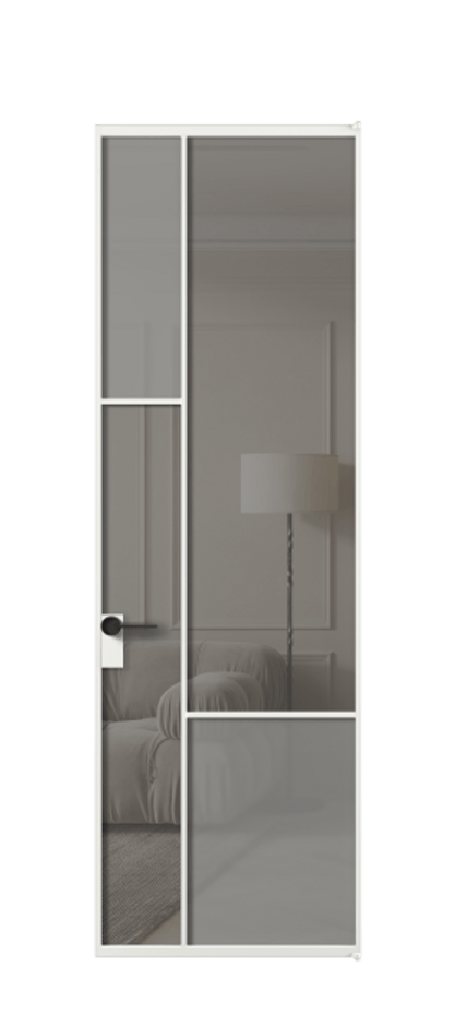 Межкомнатная дверь Mosaic АЛПЛ041.13 Алюминий белоснежный Сатинированное серое стекло, триплекс, 6 мм + Прозрачное серое стекло, триплекс, 6 мм Цена 127772 ₽ | Volhovec