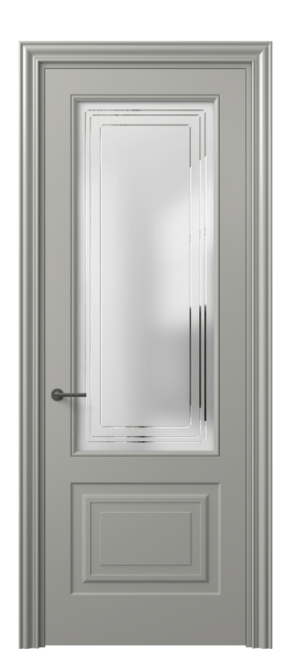 Межкомнатная дверь Mascot 8452 Матовый нейтральный серый Сатинированное стекло с гравировкой "Грани", триплекс, 7 мм Цена 62079 ₽ | Volhovec