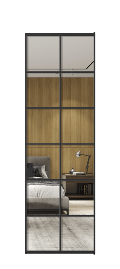 Алюминиевая дверь АЛПЛ040.05 Алюминий Черный Двустороннее зеркало, триплекс 6 мм, триплекс 6 мм Цена 111612  | Volhovec