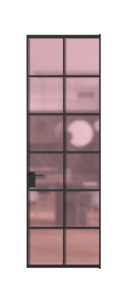 Алюминиевая дверь АЛПЛ040.05 Алюминий Черный Сатинированное розовое стекло, триплекс, 6мм Цена 111612  | Volhovec