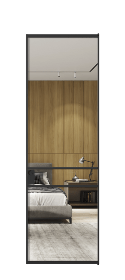 Алюминиевая дверь АЛПЛ040.02 Алюминий Черный Двустороннее зеркало, триплекс 6 мм, триплекс 6 мм Цена 107452  | Volhovec