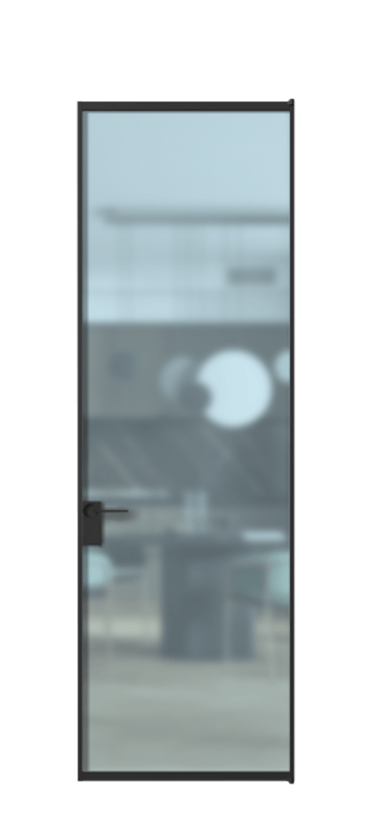 Алюминиевая дверь АЛПЛ040.01 Алюминий Черный Сатинированное голубое стекло, триплекс, 6мм Цена 103132  | Volhovec