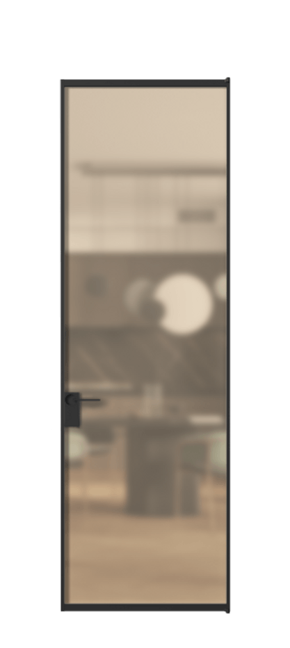 Алюминиевая дверь АЛПЛ040.01 Алюминий Черный Сатинированное оранжевое стекло, триплекс, 6мм Цена 103132  | Volhovec