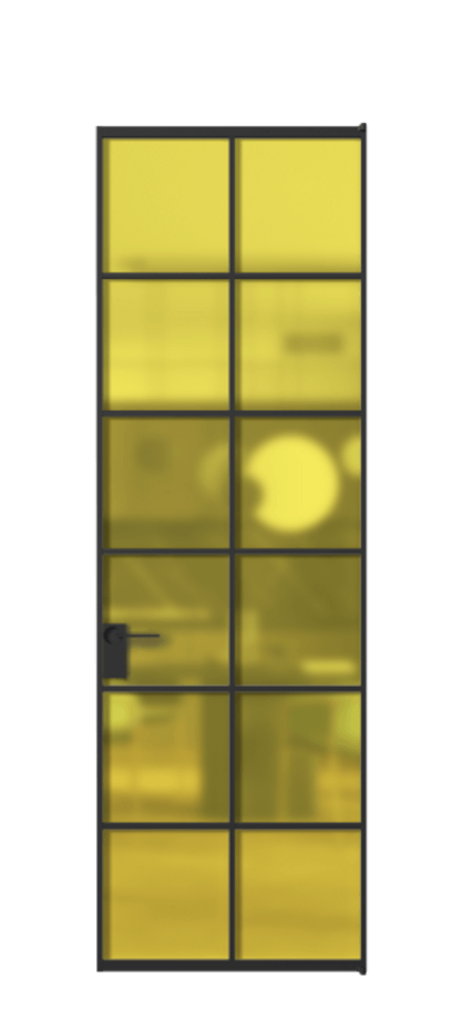 Алюминиевая дверь АЛПЛ040.05 Алюминий Черный Сатинированное жёлтое стекло, триплекс, 6мм Цена 122770  | Volhovec