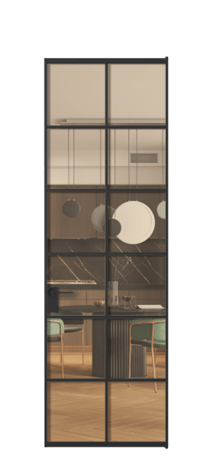 Алюминиевая дверь АЛПЛ040.05 Алюминий Черный Прозрачное оранжевое стекло, триплекс, 6мм Цена 111612  | Volhovec