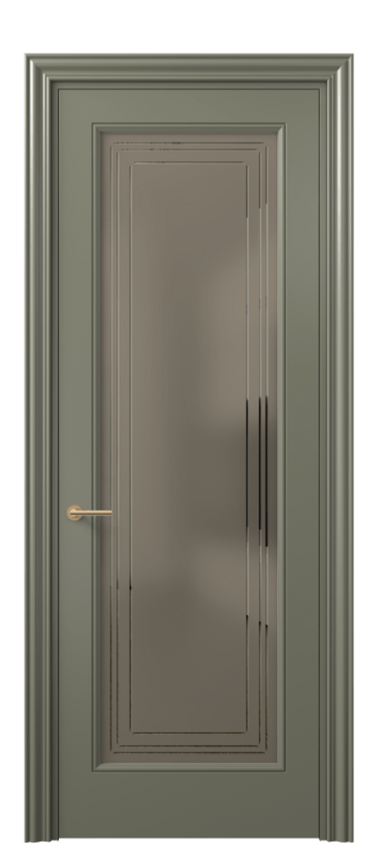 Межкомнатная дверь Mascot 8400 Матовый оливковый тёмный Сатинированное бронзовое стекло с гравировкой "Грани", триплекс Цена 82499 ₽ | Volhovec