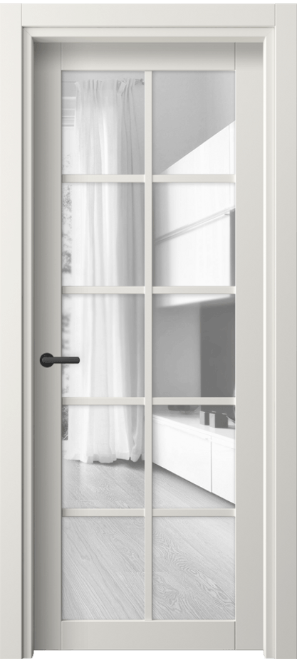 Межкомнатная дверь Neo 2106 Софт-тач белоснежный Прозрачное стекло, триплекс, 6 мм Цена 29119 ₽ | Volhovec
