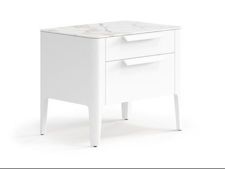 Мебель Тумба прикроватная Piega 2 ящика. Цвет Матовый светло-серый. Материал Гладкая эмаль. Коллекция Тумба прикроватная Piega 2 ящика. Картинка.