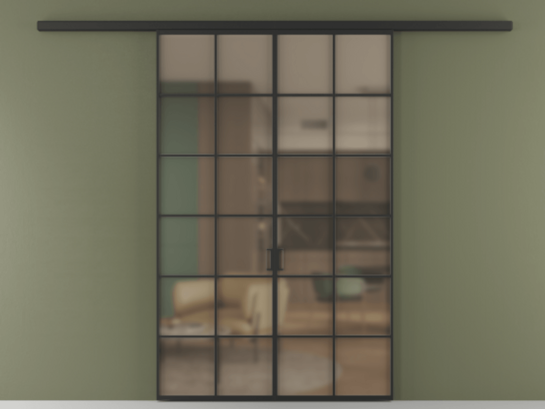 Перегородка Formato вдоль стены двустворчатая АЛПР 040.05 Алюминий Черный Сатинированное бронзовое стекло, триплекс, 6 мм Цена 224800 ₽ | Volhovec