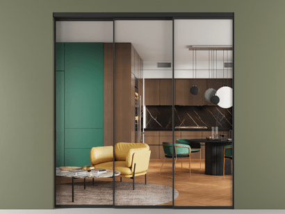 Алюминевая перегородка vn3_01 Crystalvision ЧЕР. Цвет Алюминий Черный. Материал Алюминий. Коллекция Перегородка Formato внутри проёма телескопик синхро 2. Картинка.