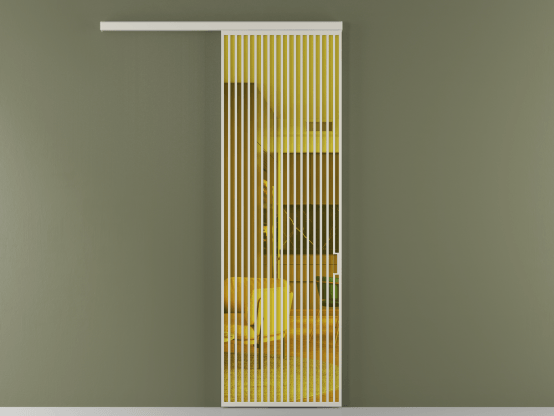 Алюминевая перегородка vd1_06_ Алюминий тёплый серый Прозрачное жёлтое стекло, триплекс, 6мм. Цвет Алюминий тёплый серый. Материал Алюминий в эмали. Коллекция Перегородка Formato вдоль стены 1 створка. Картинка.