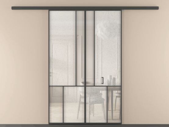 Алюминевая перегородка АЛПР 041.20 ГР Графитовый DUNE+LED. Цвет . Материал Алюминий. Коллекция New Перегородка Mosaic вдоль стены 2 створки. Картинка.