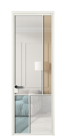 Дверь межкомнатная АЛПЛ041.21 АССР 4 стекла. Цвет Алюминий светло-серый. Материал Алюминий в эмали. Коллекция Mosaic. Картинка.