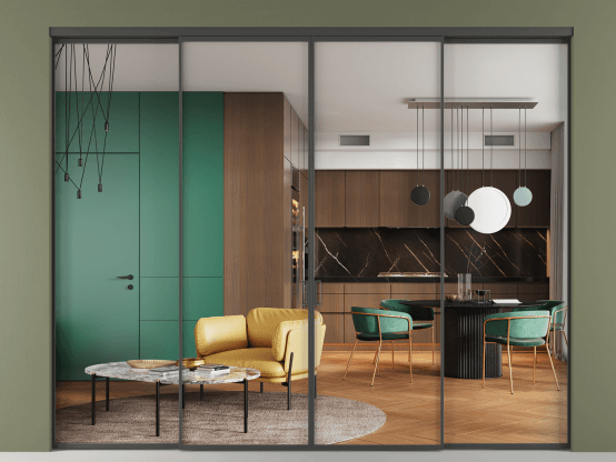 Алюминевая перегородка АЛПР 040.01 ГР Графитовый Crystalvision. Цвет . Материал Алюминий. Коллекция New Перегородка Formato внутри проёма 4 створки. Картинка.