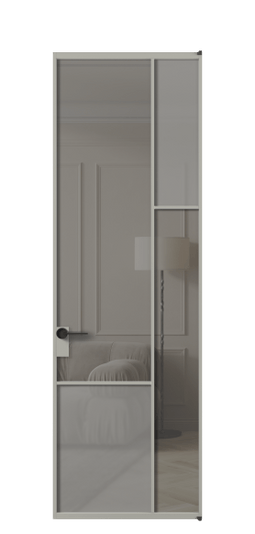 Дверь межкомнатная АЛПЛ041.12 АНСРСерый сатин матовое + Серый прозрачное. Цвет Алюминий нейтральный серый. Материал Алюминий в эмали. Коллекция Mosaic. Картинка.