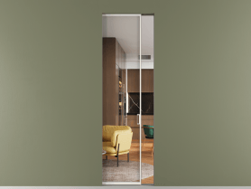 Алюминевая перегородка skr1_01_ Алюминий пудровый белый Crystal Vision прозрачное. Цвет Алюминий пудровый белый. Материал Алюминий в эмали. Коллекция Перегородка Formato скрытый пенал 1 створка. Картинка.