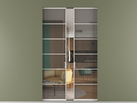 Алюминевая перегородка skr2_04_ Алюминий пудровый белый Серый прозрачное. Цвет Алюминий пудровый белый. Материал Алюминий в эмали. Коллекция Перегородка Formato скрытый пенал 2 створки. Картинка.