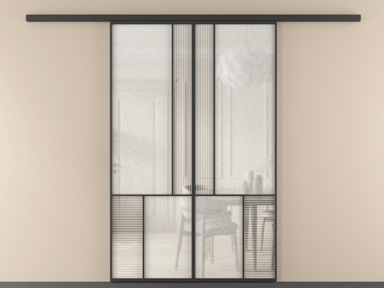 Алюминевая перегородка vd2_1 ЧЕР. Цвет Алюминий Черный. Материал Алюминий. Коллекция New Перегородка Mosaic вдоль стены 2 створки. Картинка.