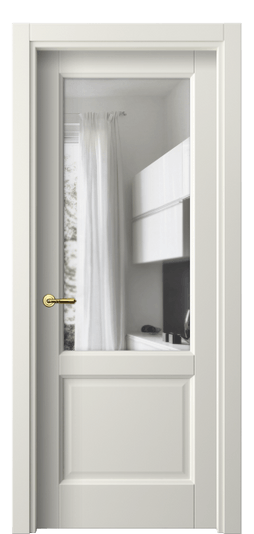 Дверь межкомнатная 1422 МЖМ Прозрачное стекло. Цвет Матовый жемчужный. Материал Гладкая эмаль. Коллекция Галант. Картинка.