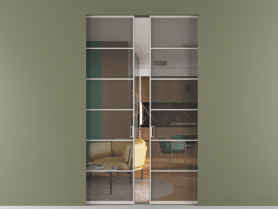 Алюминевая перегородка skr2_04_ Алюминий тёплый серый Серый прозрачное. Цвет Алюминий тёплый серый. Материал Алюминий в эмали. Коллекция Перегородка Formato скрытый пенал 2 створки. Картинка.