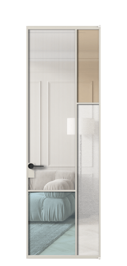 Дверь межкомнатная АЛПЛ041.12  АОС 4 стекла. Цвет Алюминий облачно-серый. Материал Алюминий в эмали. Коллекция Mosaic. Картинка.