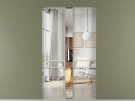 Алюминевая перегородка АЛПР 040.02 МОС Зеркало триплекс. Цвет Алюминий облачно-серый. Материал Алюминий в эмали. Коллекция Перегородка Formato скрытый пенал 2 створки. Картинка.