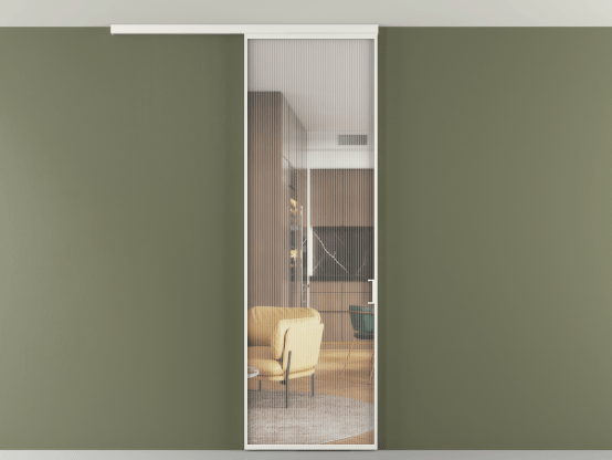 Алюминевая перегородка vd1_01 Алюминий светло-серый Moru. Цвет Алюминий светло-серый. Материал Алюминий в эмали. Коллекция Перегородка Formato вдоль стены на потолок 1 створка. Картинка.