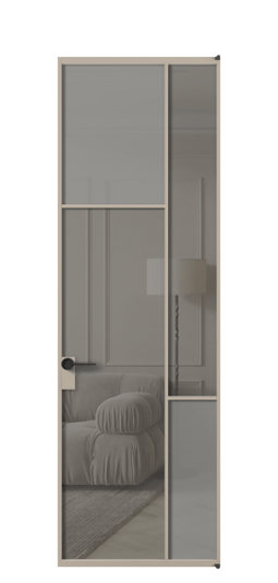 Дверь межкомнатная АЛПЛ041.10 АБСК Серый сатин матовое + Серый прозрачное. Цвет Алюминий бисквитный. Материал Алюминий в эмали. Коллекция Mosaic. Картинка.