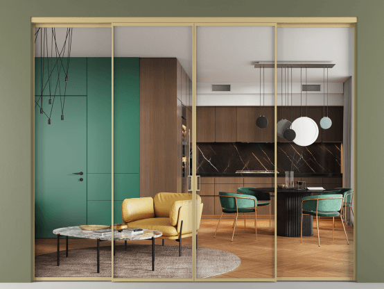 Алюминевая перегородка АЛПР 040.01 ЗОЛ Золотой Crystalvision. Цвет . Материал Алюминий. Коллекция New Перегородка Formato внутри проёма 4 створки. Картинка.