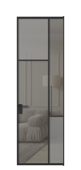 Межкомнатная дверь АЛПЛ041.10 ЧРН Серый сатин матовое + Серый прозрачное. Цвет Алюминий Черный. Материал Алюминий. Коллекция Mosaic. Фото. Дверь межкомнатная АЛПЛ041.10 ЧРН Серый сатин матовое + Серый прозрачное. Цвет Алюминий Черный. Материал Алюминий. Коллекция Mosaic. Картинка.