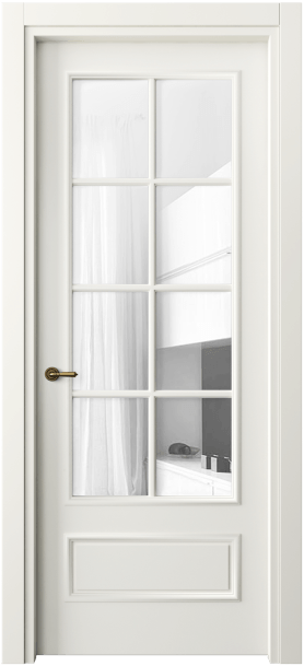 Дверь межкомнатная 8112 МЖМ Прозрачное стекло. Цвет Матовый жемчужный. Материал Гладкая эмаль. Коллекция Paris. Картинка.